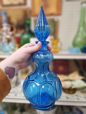 Vintage MCM 60s Aqua Blue Empoli Corset Genie Decanter Flame Stopper READ